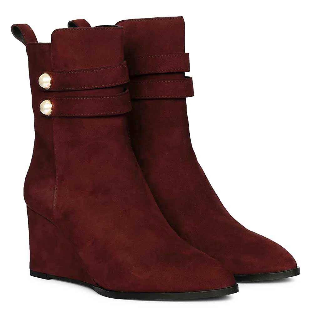 Saint Rosabel Pearl Bordo Suede Leather Wedge Ankle Boots