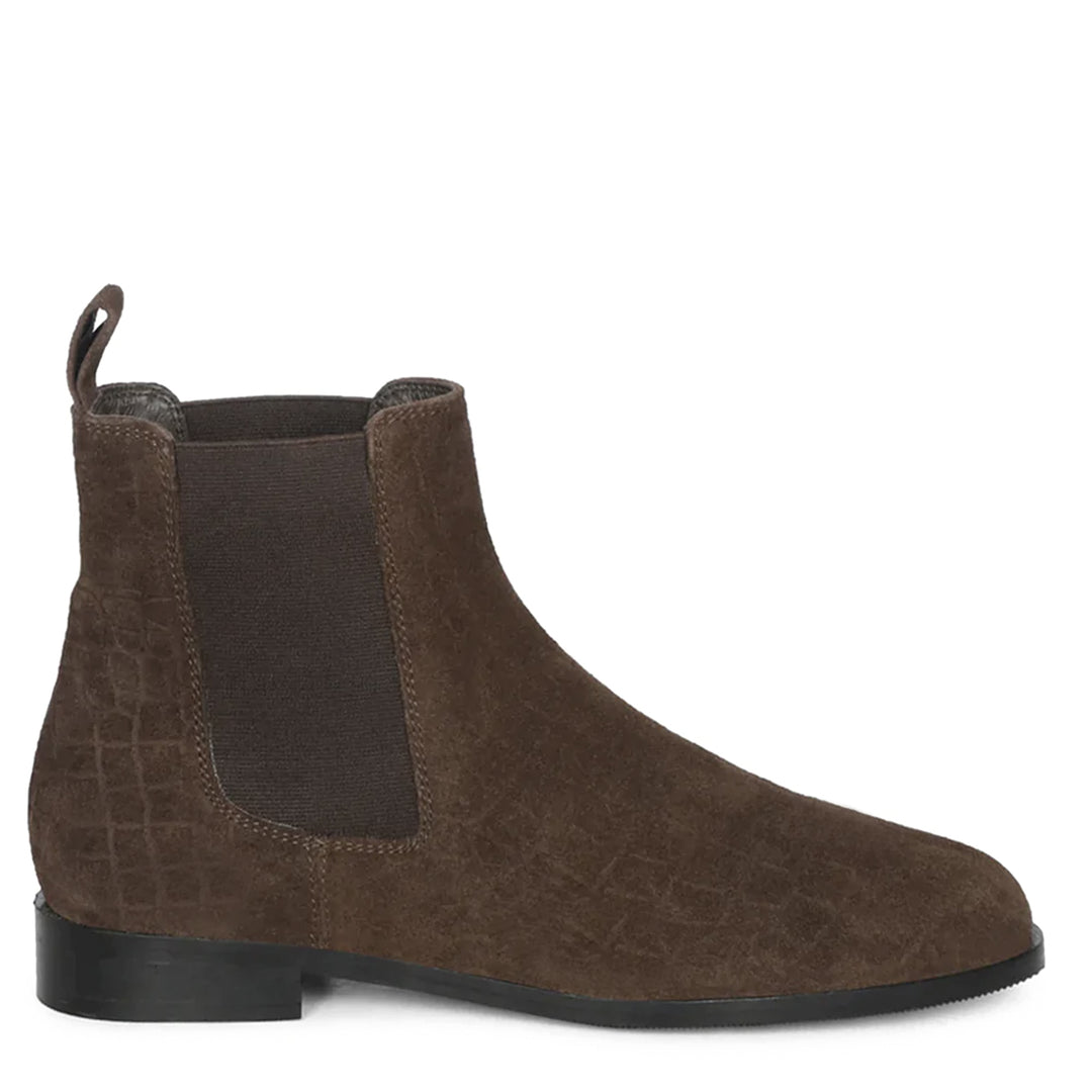 Saint Diane Brown Suede Croco Print Leather Ankle Boots
