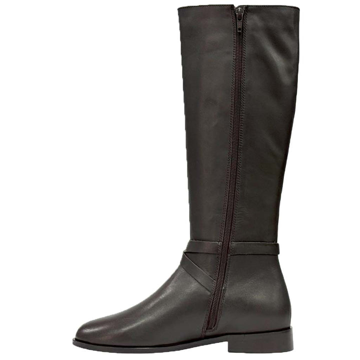 Saint Damaris Dark Brown Leather Buckle Decor Knee High Boots