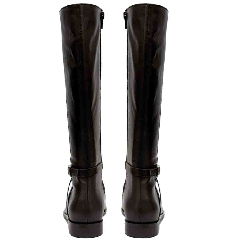 Saint Damaris Dark Brown Leather Buckle Decor Knee High Boots