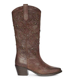 Saint Maeve Studded Brown Leather Cowboy Boots