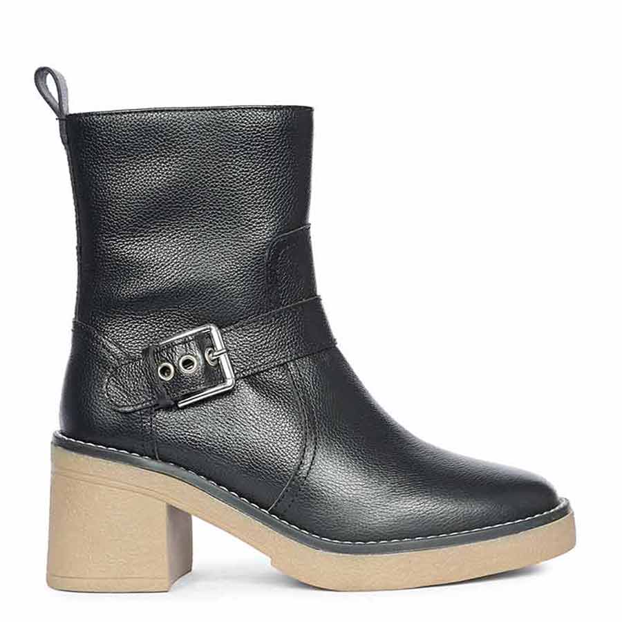 Saint Carmen Buckle Black Suede Leather Ankle Boots