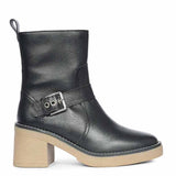 Saint Carmen Buckle Black Suede Leather Ankle Boots