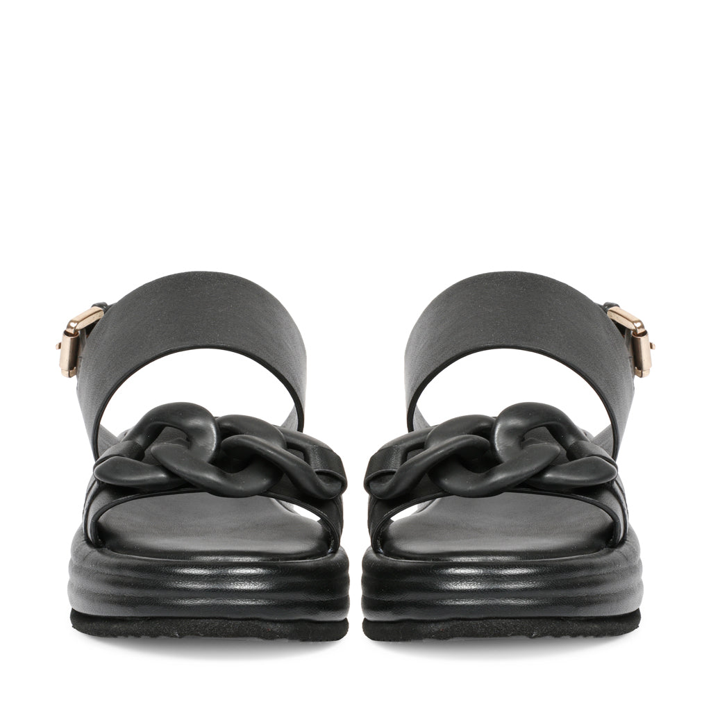 Saint Joelle Link Chain Embellished Black Leather Platform Sandals