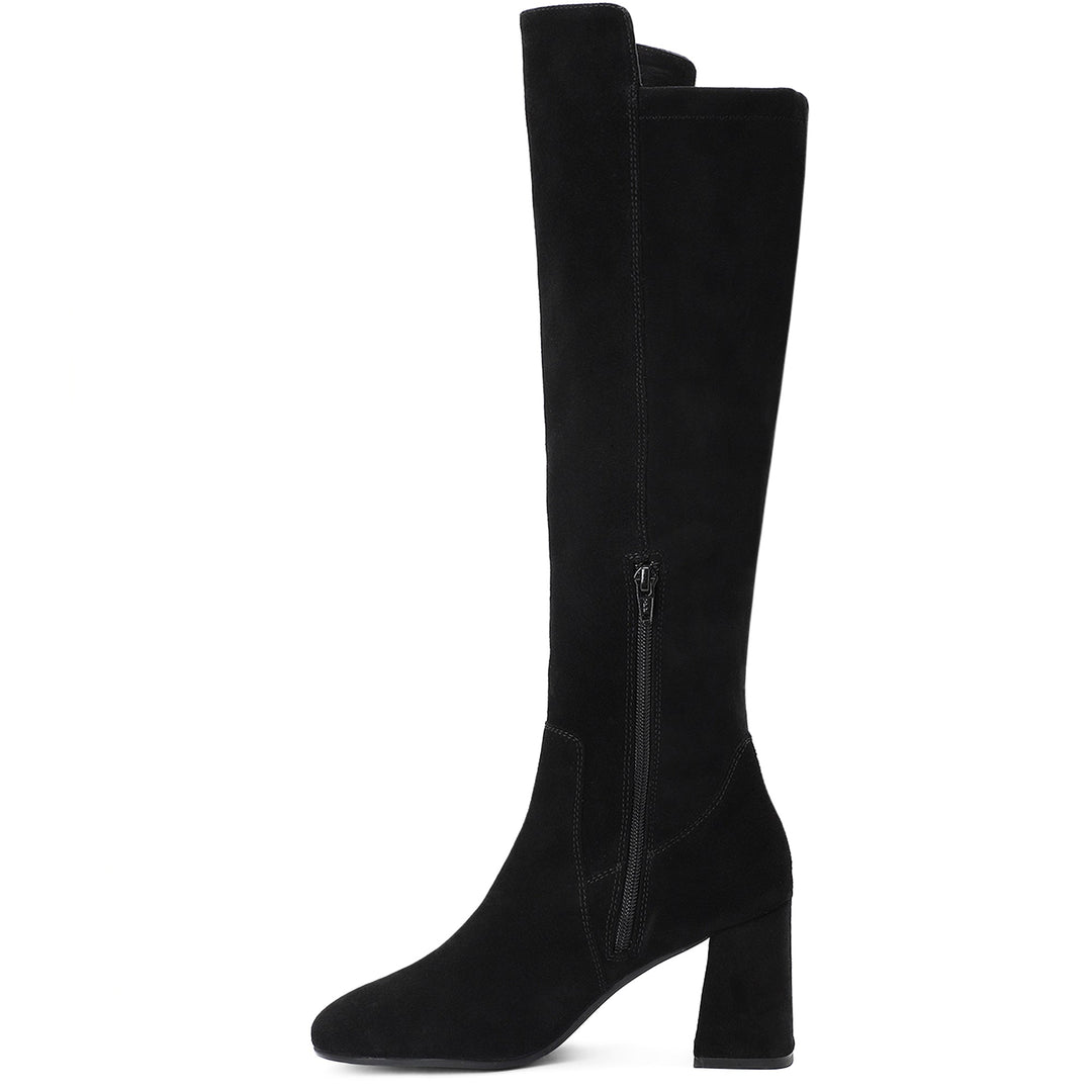 Saint Elexis Black Suede Leather Knee High Boots