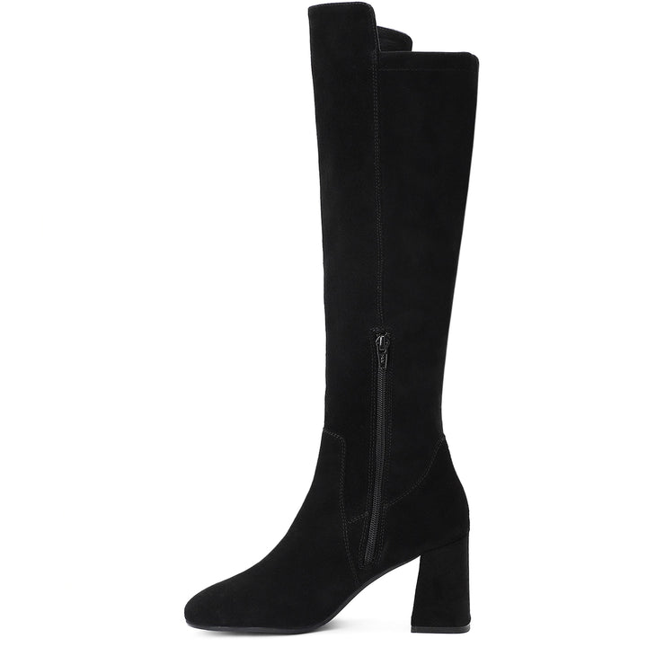 Saint Elexis Black Suede Leather Knee High Boots