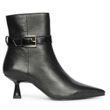 Saint Alondra Buckle Decor Black Leather Kitten Heel Boots