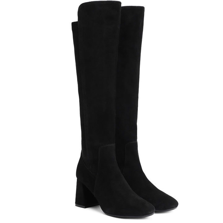 Saint Elexis Black Suede Leather Knee High Boots