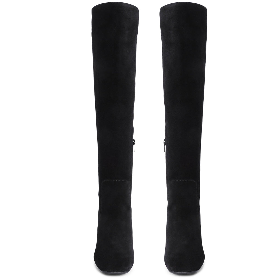 Saint Elexis Black Suede Leather Knee High Boots