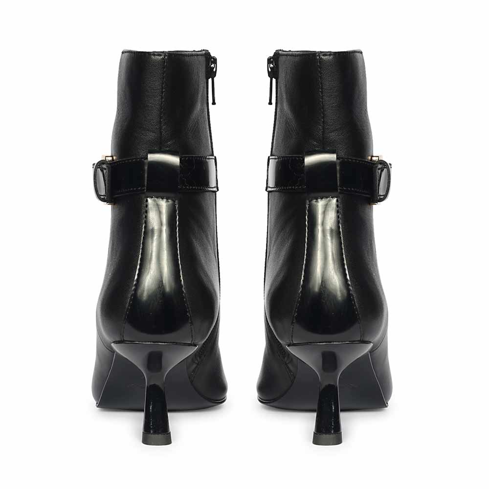 Saint Alondra Buckle Decor Black Leather Kitten Heel Boots