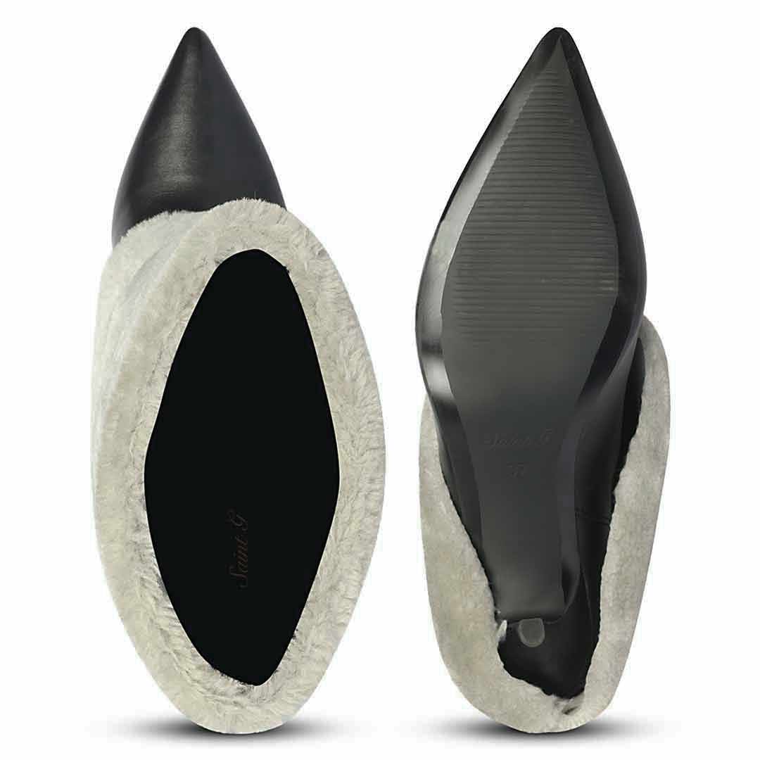 Saint Solveig Grey Fur Cuff Leather Calf Boots