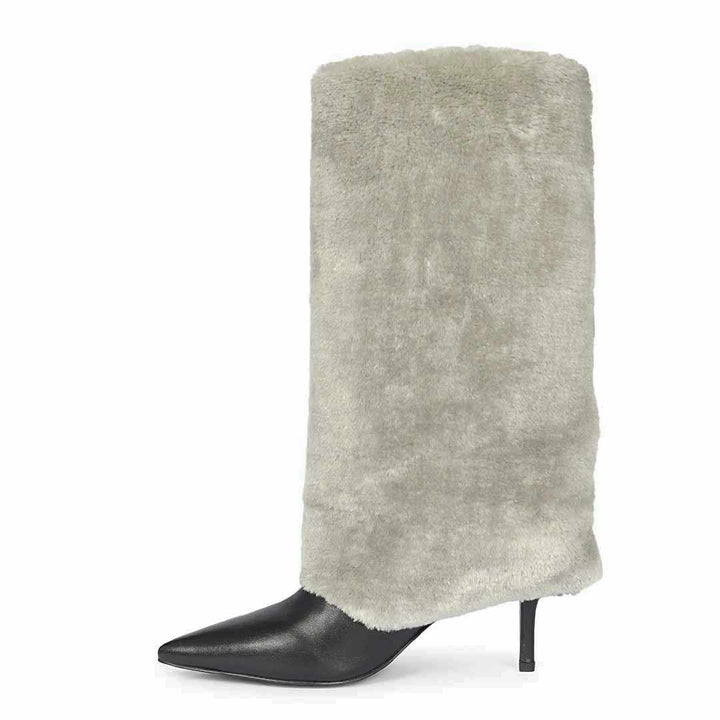 Saint Solveig Grey Fur Cuff Leather Calf Boots
