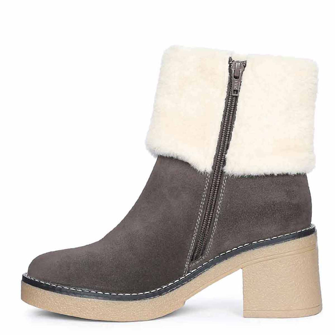 Saint Glacienne Charcoal Suede Leather Fur Cuff Ankle Boots