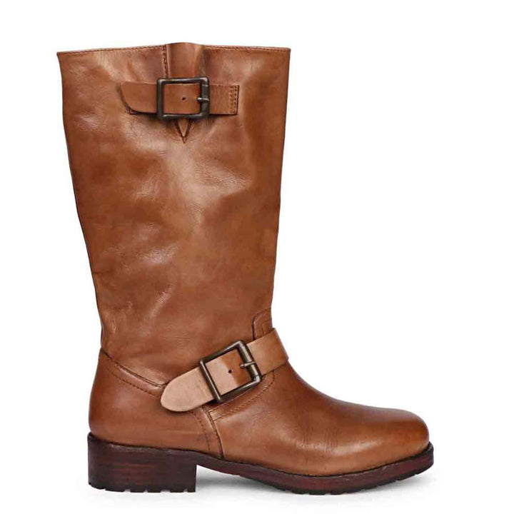 Saint Adette Buckle Decor Cognac Leather Calf Boots