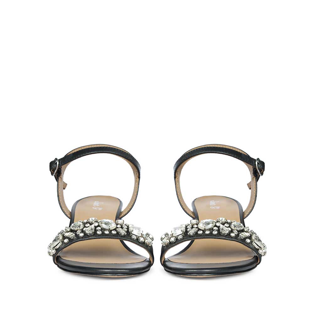 Black Leather Gem Embellished Heels