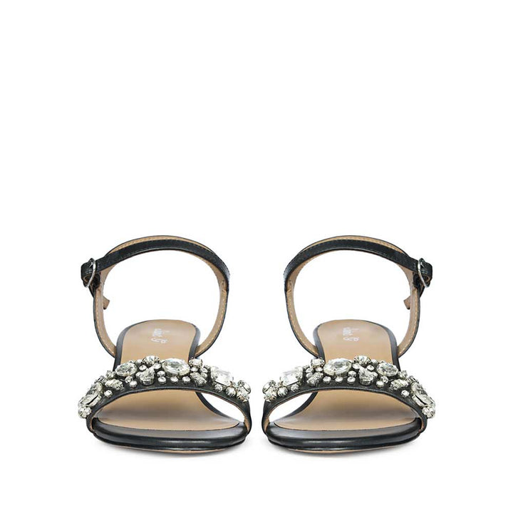 Black Leather Gem Embellished Heels