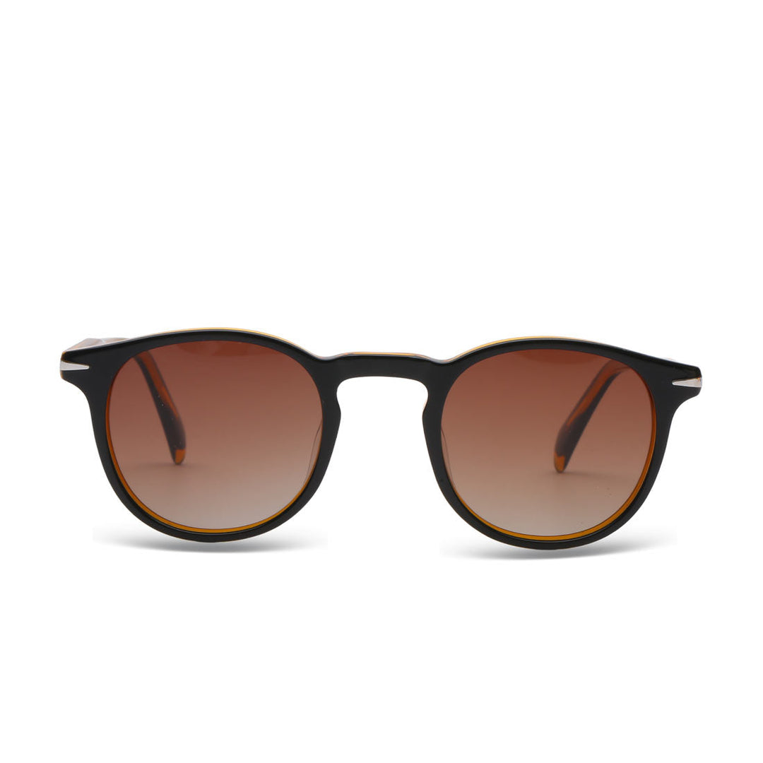 Lagoon Light Amber Black Round Sunglasses