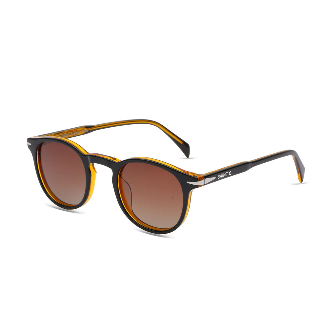 Lagoon Light Amber Black Round Sunglasses