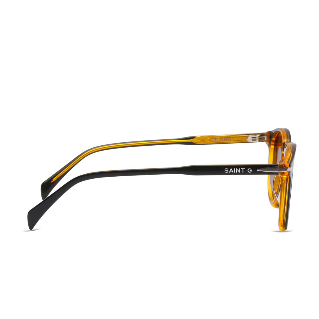 Lagoon Light Amber Black Round Sunglasses
