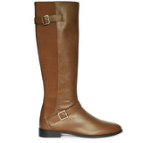Saint Delores Brown Leather Buckle Decor Knee High Boots
