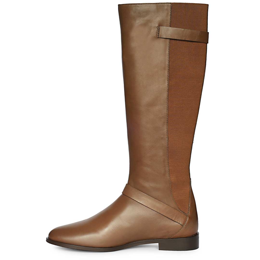Saint Delores Brown Leather Buckle Decor Knee High Boots