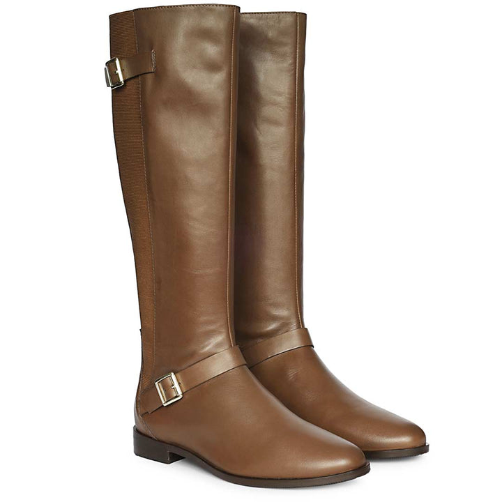 Saint Delores Brown Leather Buckle Decor Knee High Boots