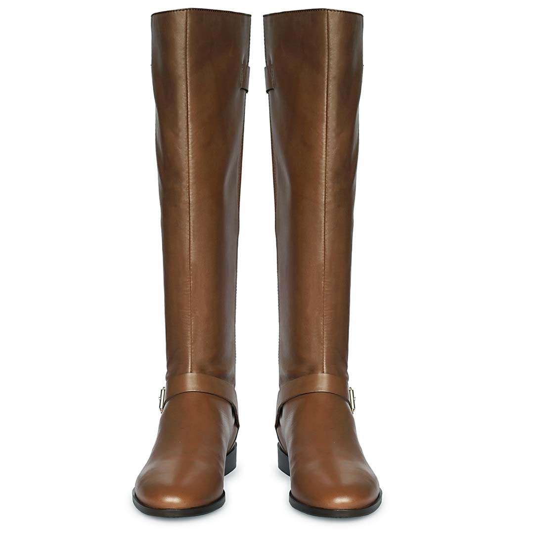 Saint Delores Brown Leather Buckle Decor Knee High Boots