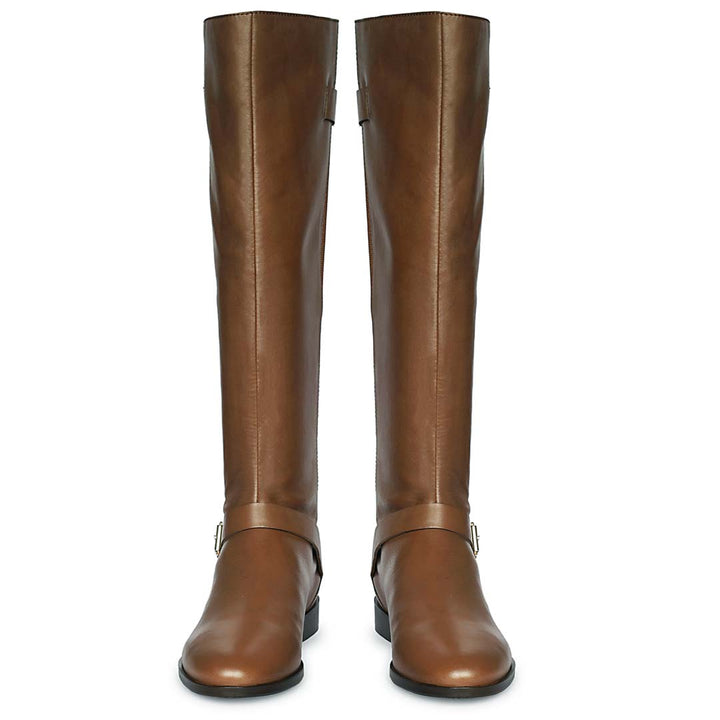 Saint Delores Brown Leather Buckle Decor Knee High Boots