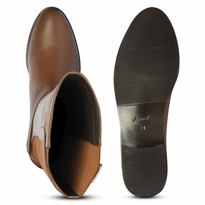 Saint Delores Brown Leather Buckle Decor Knee High Boots