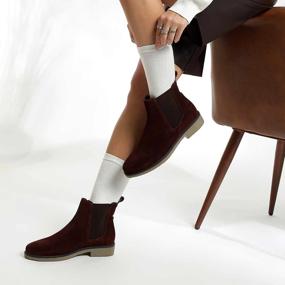 Saint Priscilla Wine Suede Ankle Boots