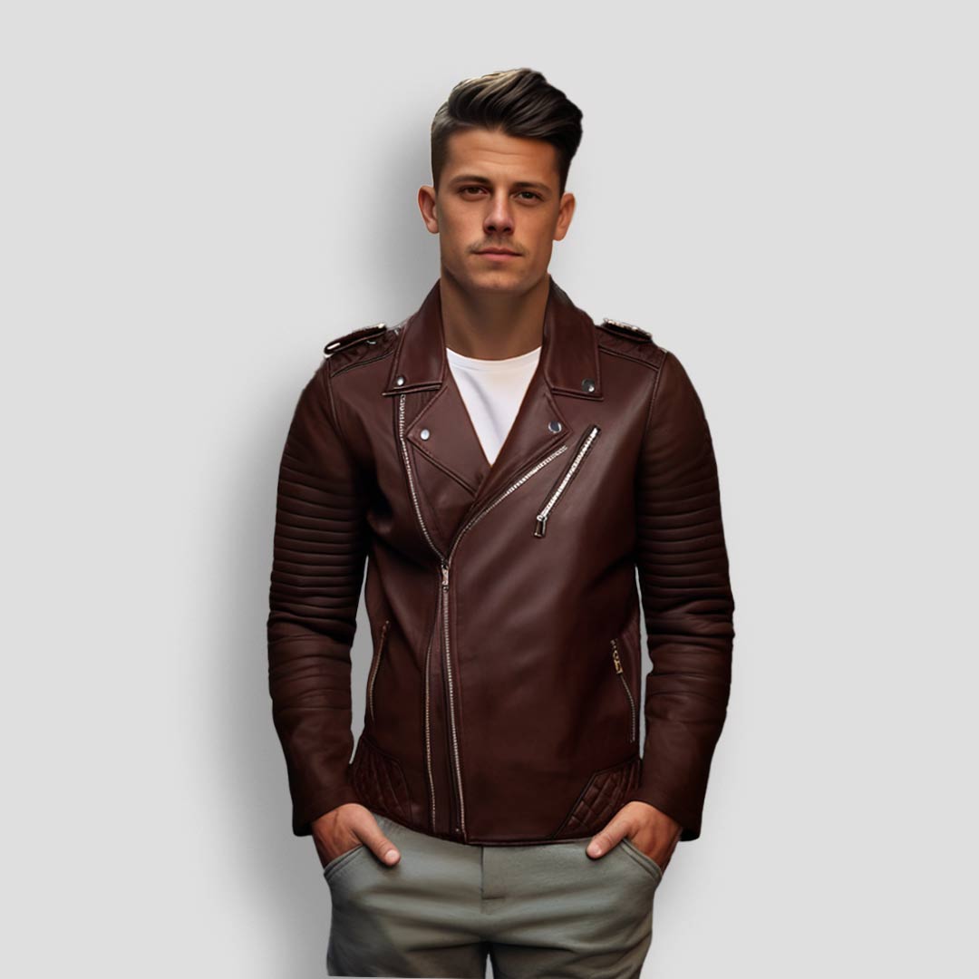 Saint Fabio Men Brown Leather Biker Style Jackets