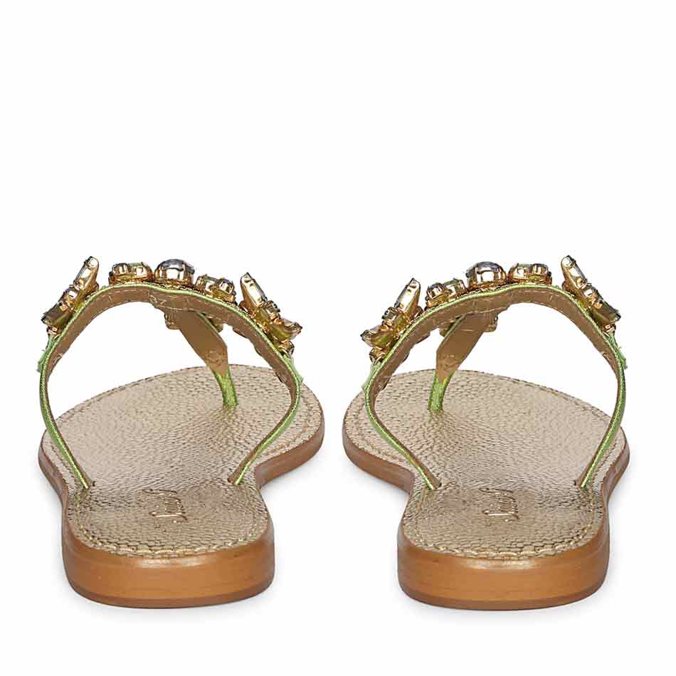 Saint Fleur Multi Stone Metallic Green Leather Flats