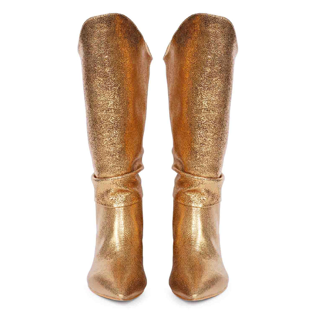 Saint Nayeli Gold Metallic Leather calf Length Slouch Boots