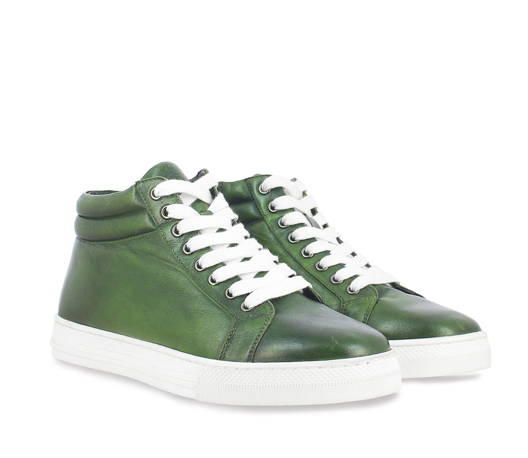 Saint Lamberto Green Leather Handcrafted Sneakers
