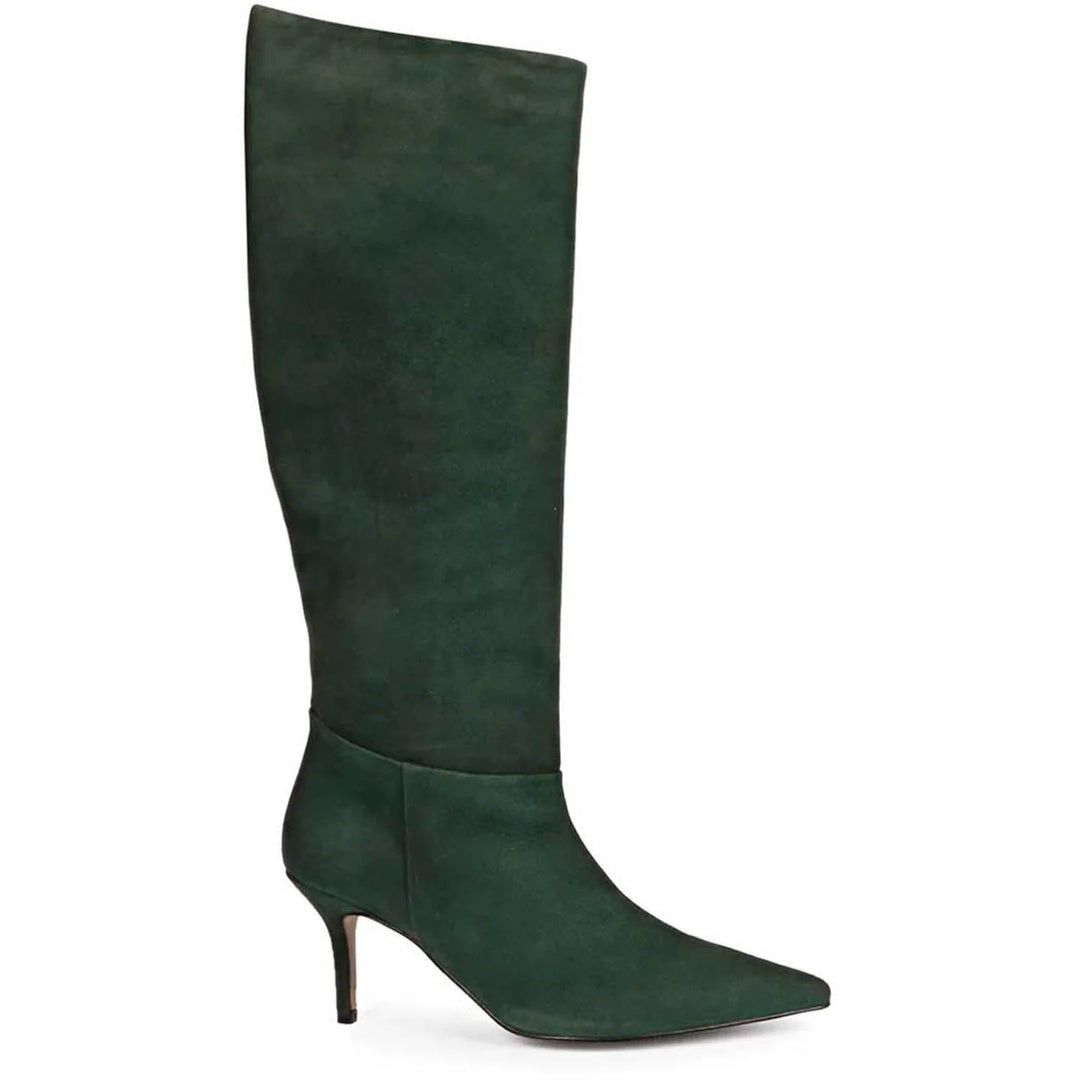 Saint Erin Green Suede Leather Kitten Heel Long Boots