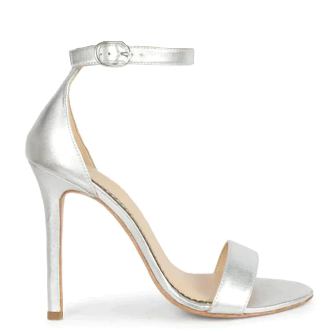 Silver Metallic Leather Stiletto Heels and Pump For Women