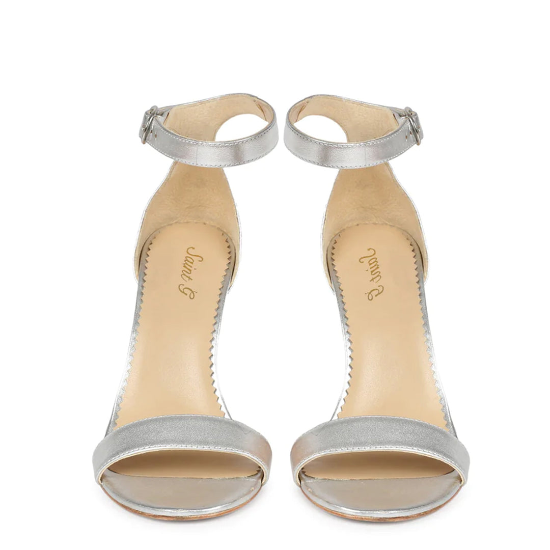 Saint Alicia Buckle Strap Silver Metallic Leather Stiletto Heels