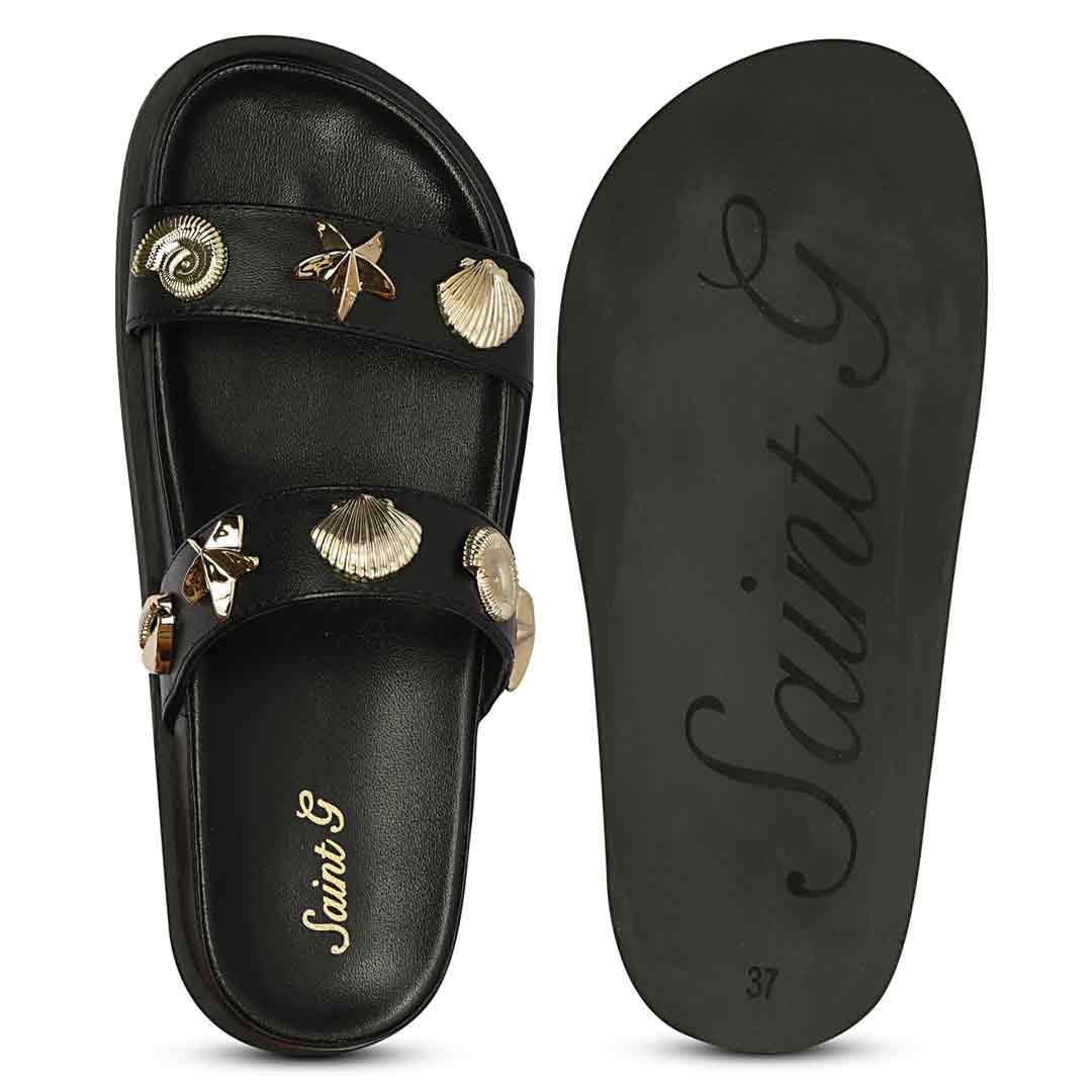 Saint Hallie Seashell & Star Studs Leather Sandals