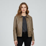 Saint Ginevra Olive Leather Women Biker Jackets