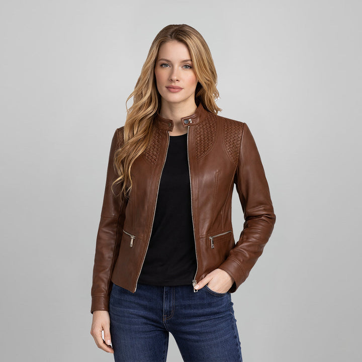 Saint Kinsley Women Tan Leather Cafe Racer Jackets