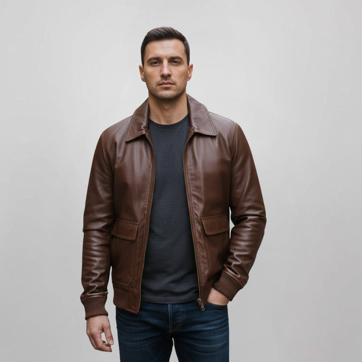 Saint Marc Men's Chocolate Leather Racer Jackets