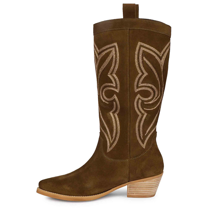 Saint Martina Khaki Stitched Leather Handcrafted Cowboy Boots