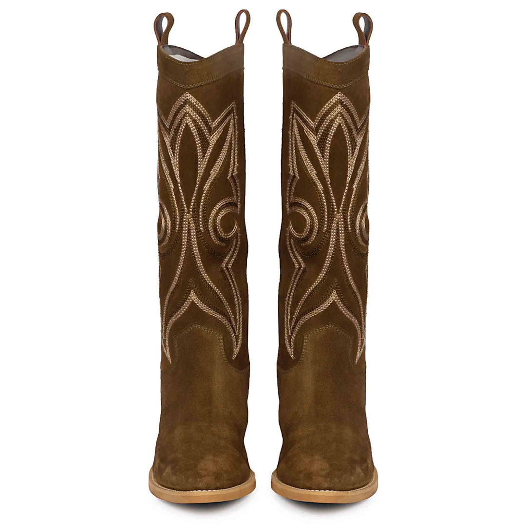 Saint Martina Khaki Stitched Leather Handcrafted Cowboy Boots