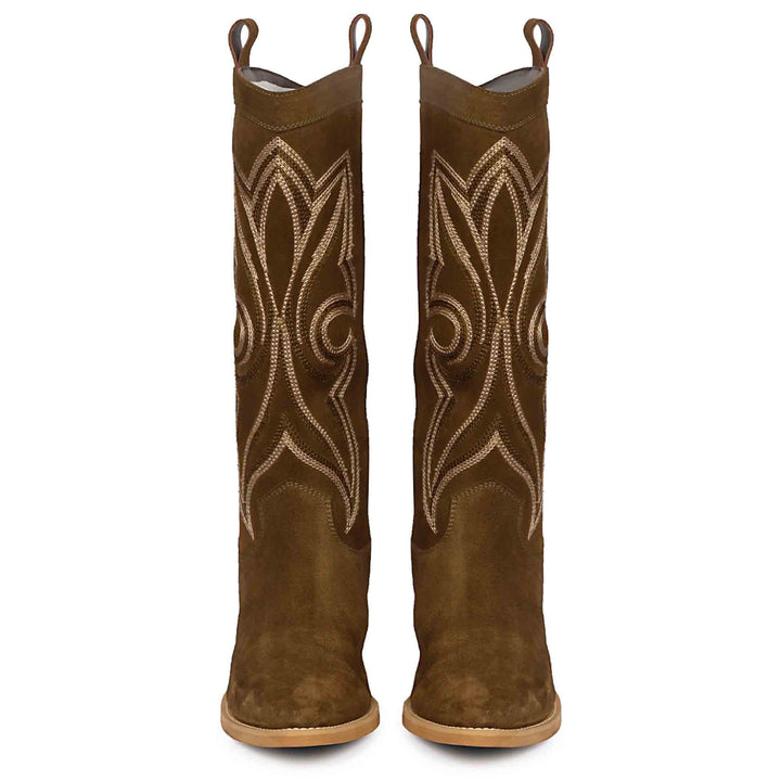 Saint Martina Khaki Stitched Leather Handcrafted Cowboy Boots