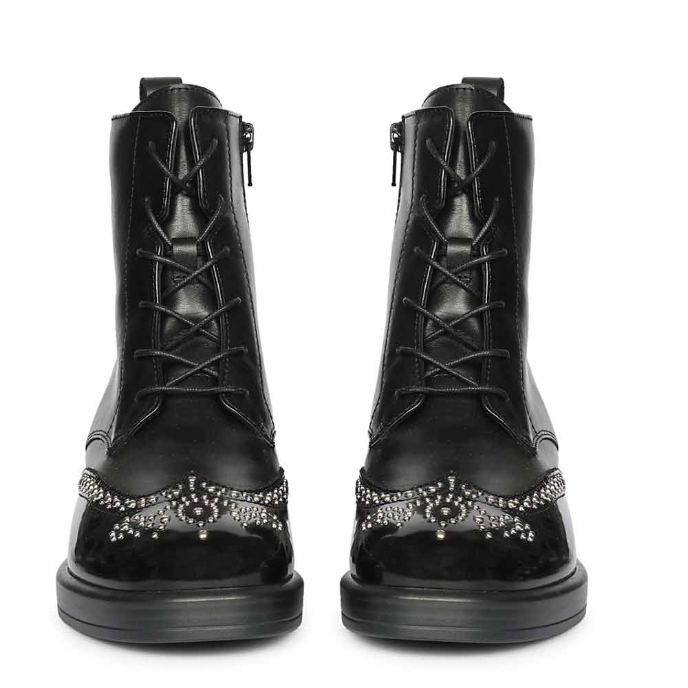 Saint Myla Studded Wingtip Inspired Lace Up Leather Boots