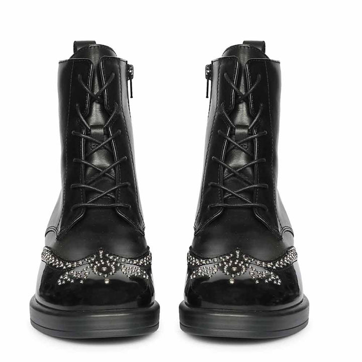 Saint Myla Studded Wingtip Inspired Lace Up Leather Boots