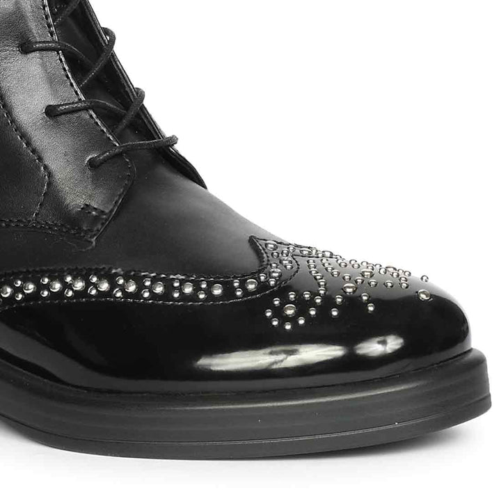 Saint Myla Studded Wingtip Inspired Lace Up Leather Boots