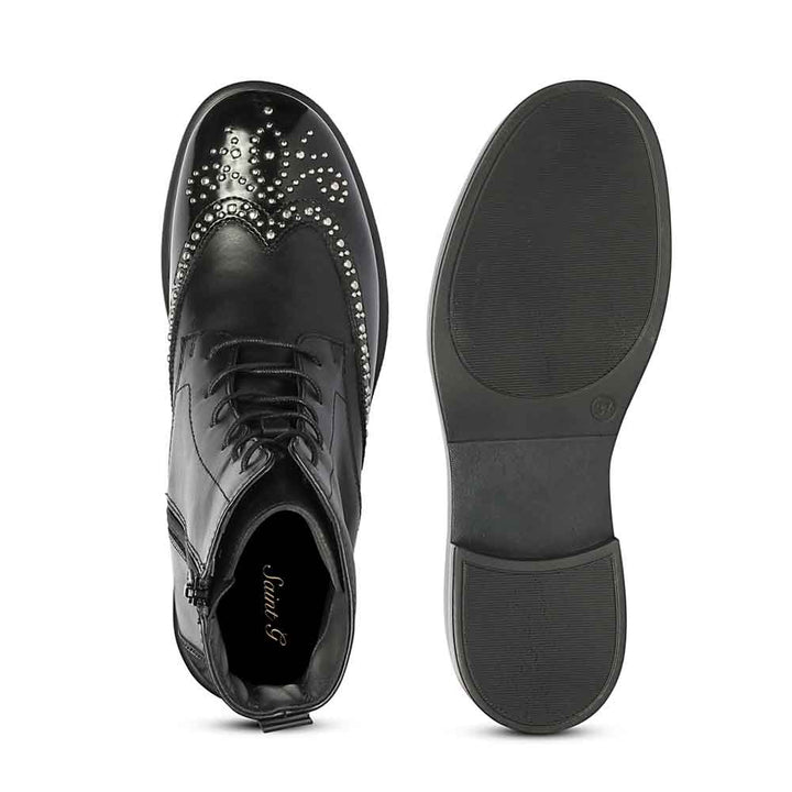 Saint Myla Studded Wingtip Inspired Lace Up Leather Boots
