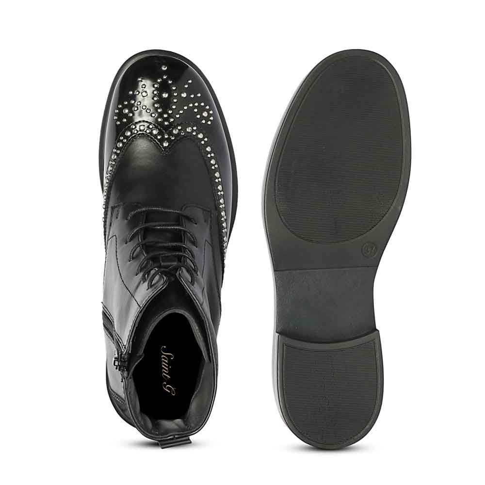 Saint Myla Studded Wingtip Inspired Lace Up Leather Boots