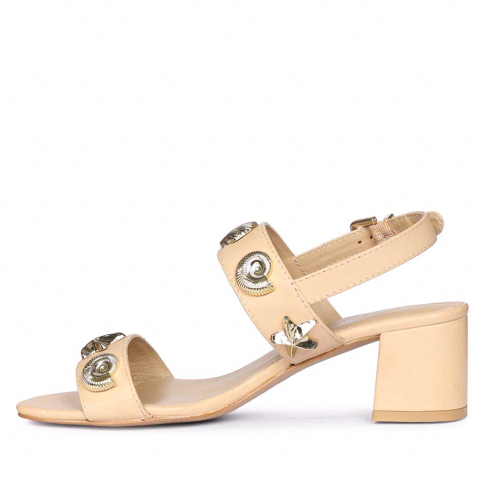 Saint Assisi Seashell & Star Studs Leather Block Heels